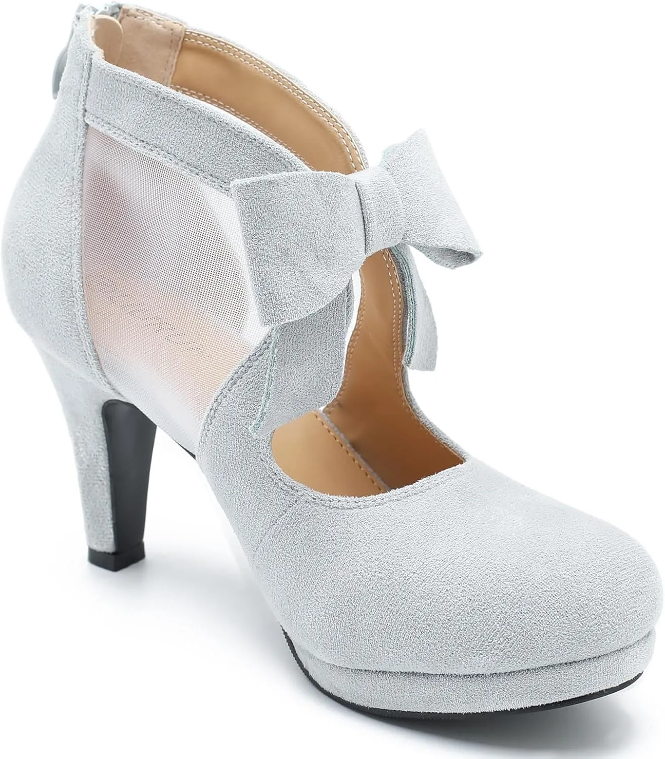 LIURUIJIA Women's Platform High Heels Bow Pumps Cutout Mesh Panel Wedding Work Party Dress Shoes