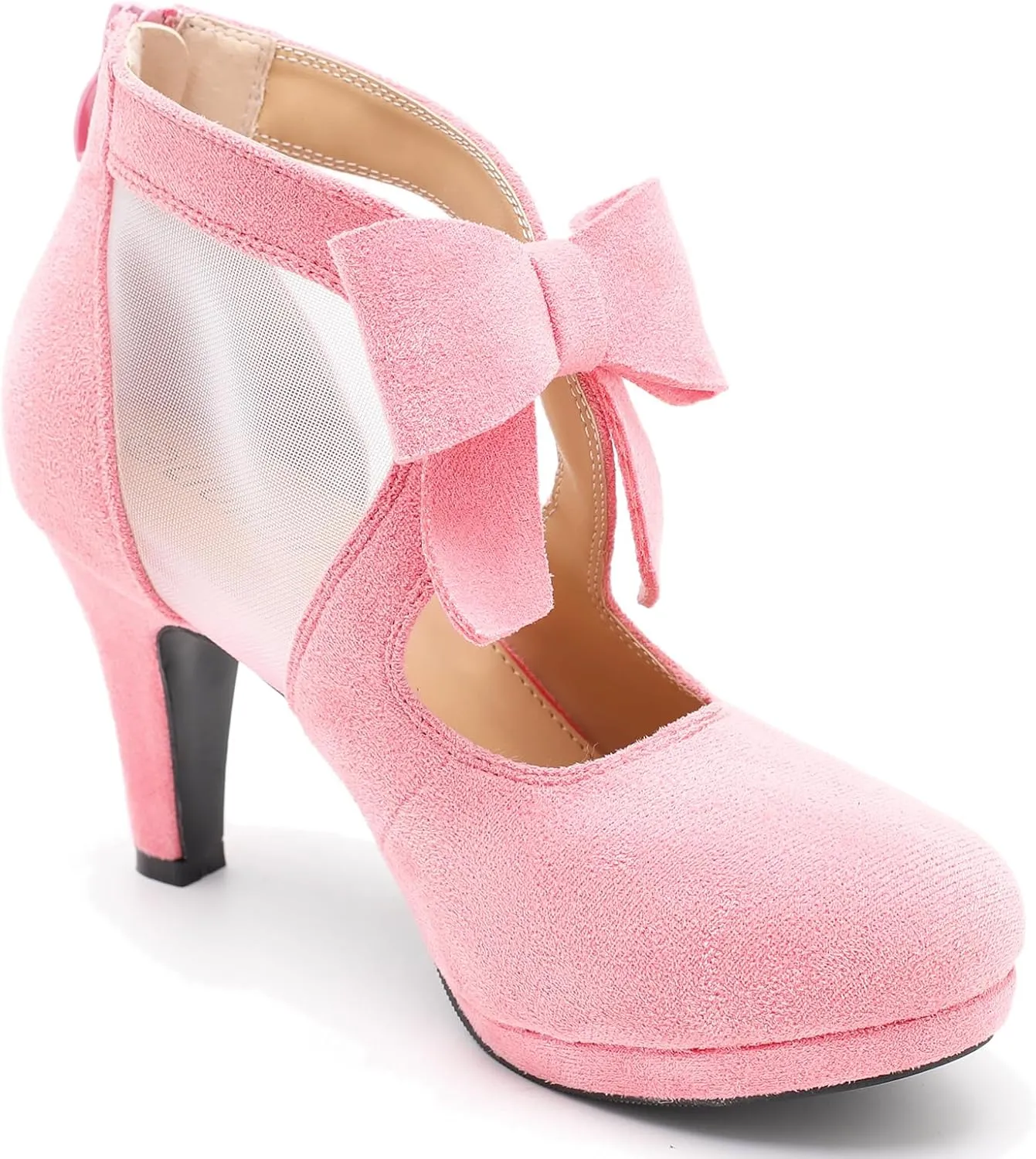 LIURUIJIA Women's Platform High Heels Bow Pumps Cutout Mesh Panel Wedding Work Party Dress Shoes
