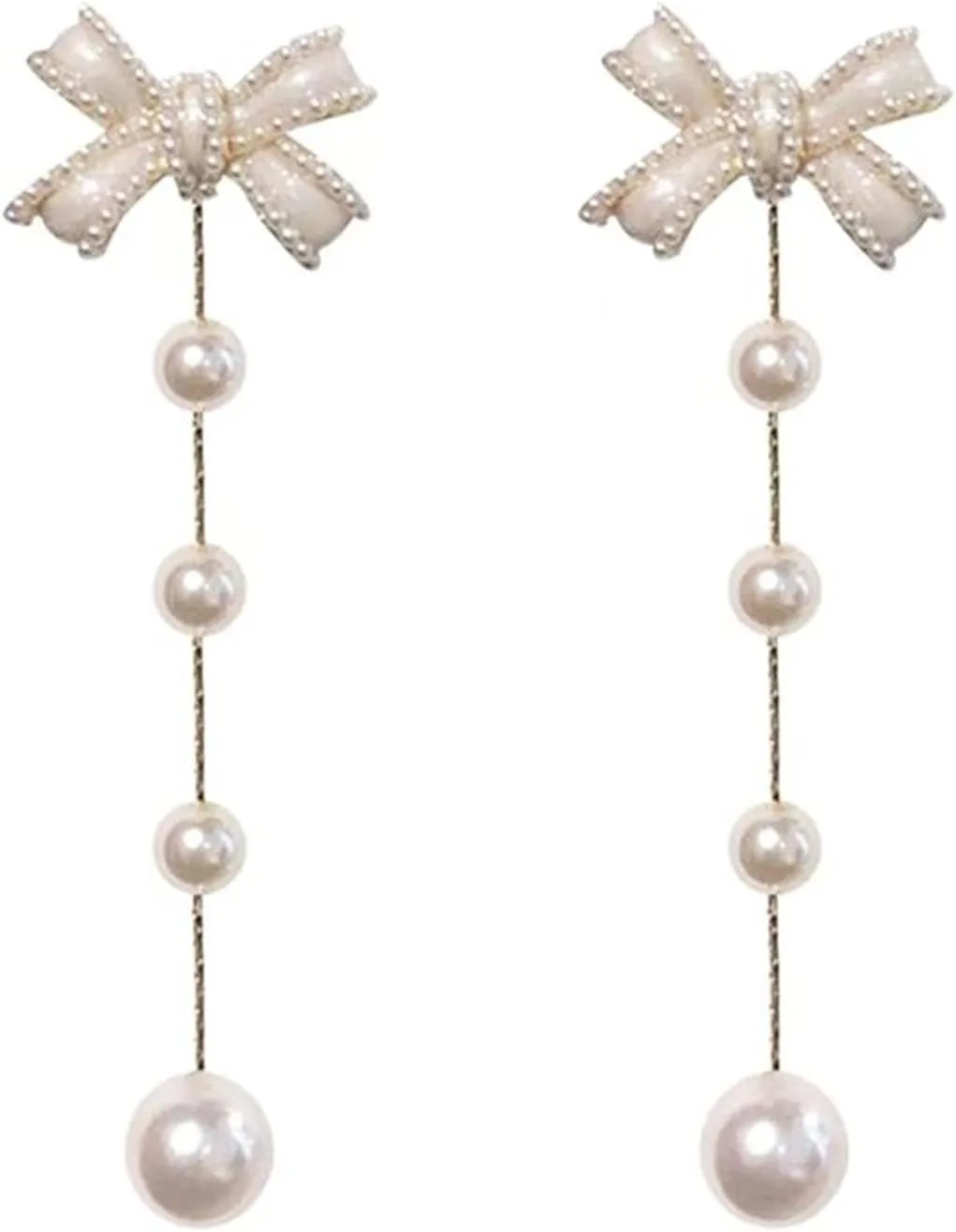 Long Bow Pearl Drop Earrings for Women 14K Gold Plated Pearl Dangle Earrings Gold Pearl Bow Tassel Stud Earrings Bow Earrings Trendy Jewelry for Women
