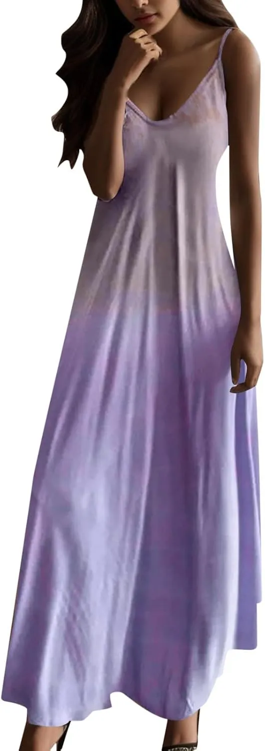 Long Dress Camisole Casual V Neck Women's 2024 Tank Maxi Print Sleeveless Dress Womens Casual Wrap Dresses