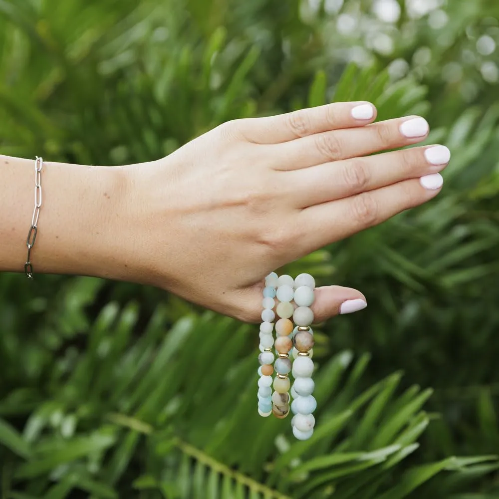 Love & Grace Handmade Amazonite Stone Beaded Bracelets - Premium 6mm Beads with Durable Elastic Stretch Wristbands, Vibrating Good Energy, Blessing, Grounding, Power, for Men and Women