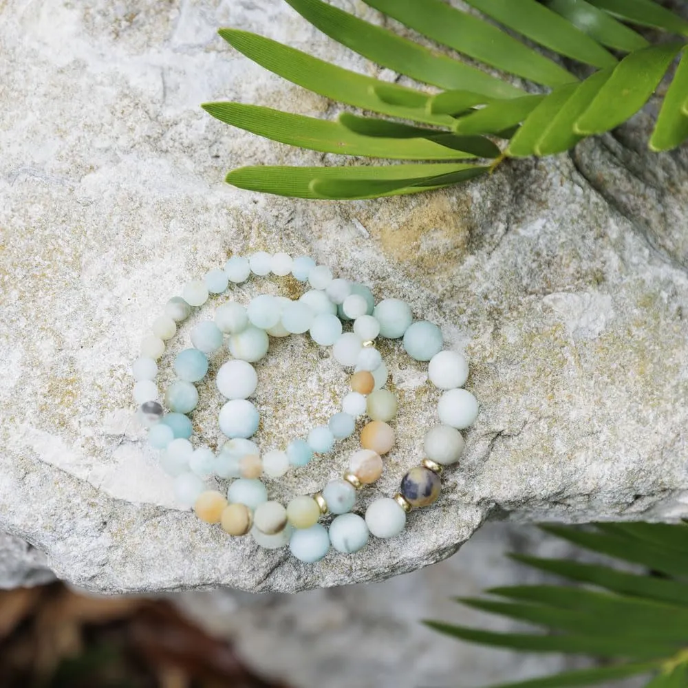 Love & Grace Handmade Amazonite Stone Beaded Bracelets - Premium 6mm Beads with Durable Elastic Stretch Wristbands, Vibrating Good Energy, Blessing, Grounding, Power, for Men and Women