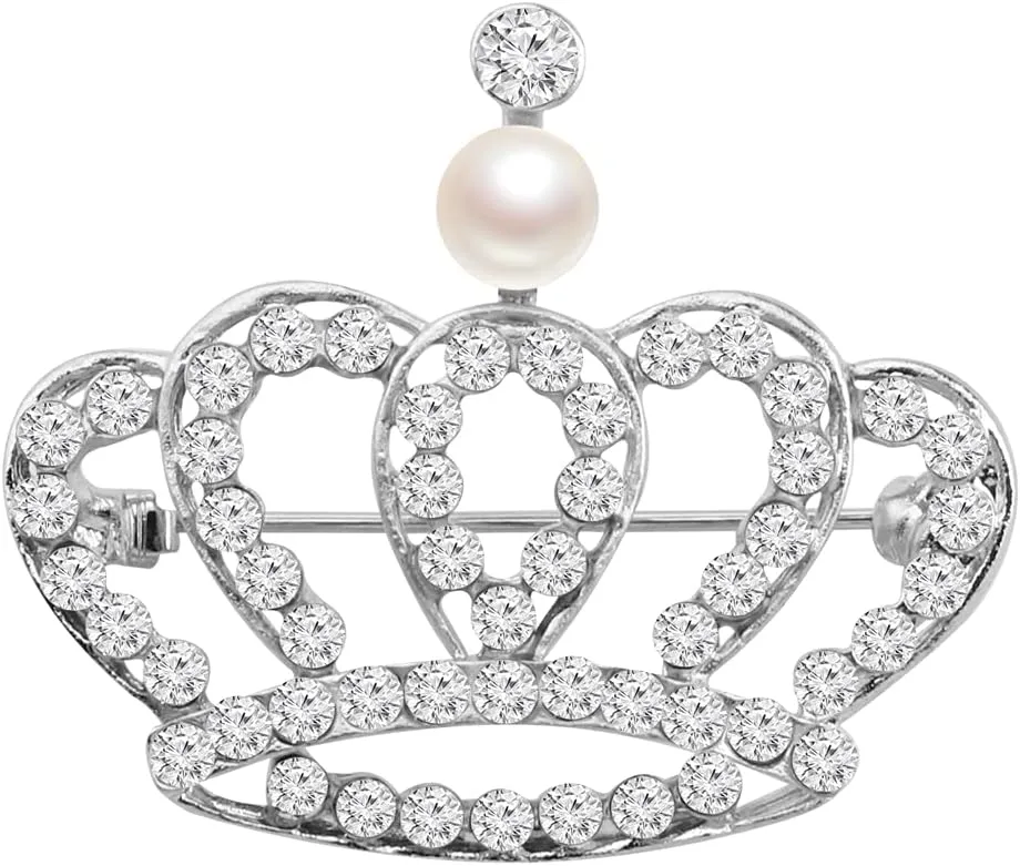 LQRI Crystal Rhinestone Princess Queen Crown Brooch Pin Tiara Crown Brooches Crown Tiara for Wedding Party/Banquet/Birthday