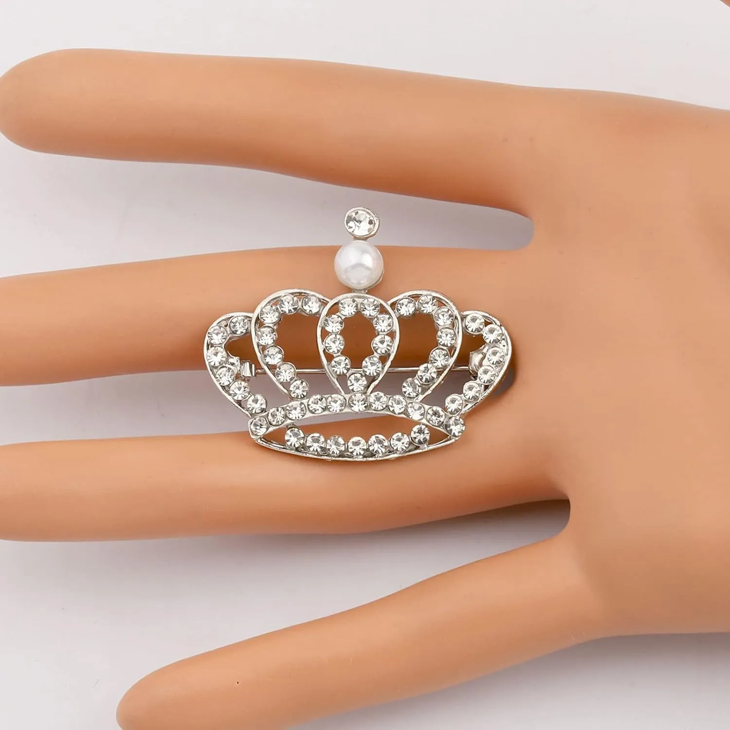 LQRI Crystal Rhinestone Princess Queen Crown Brooch Pin Tiara Crown Brooches Crown Tiara for Wedding Party/Banquet/Birthday