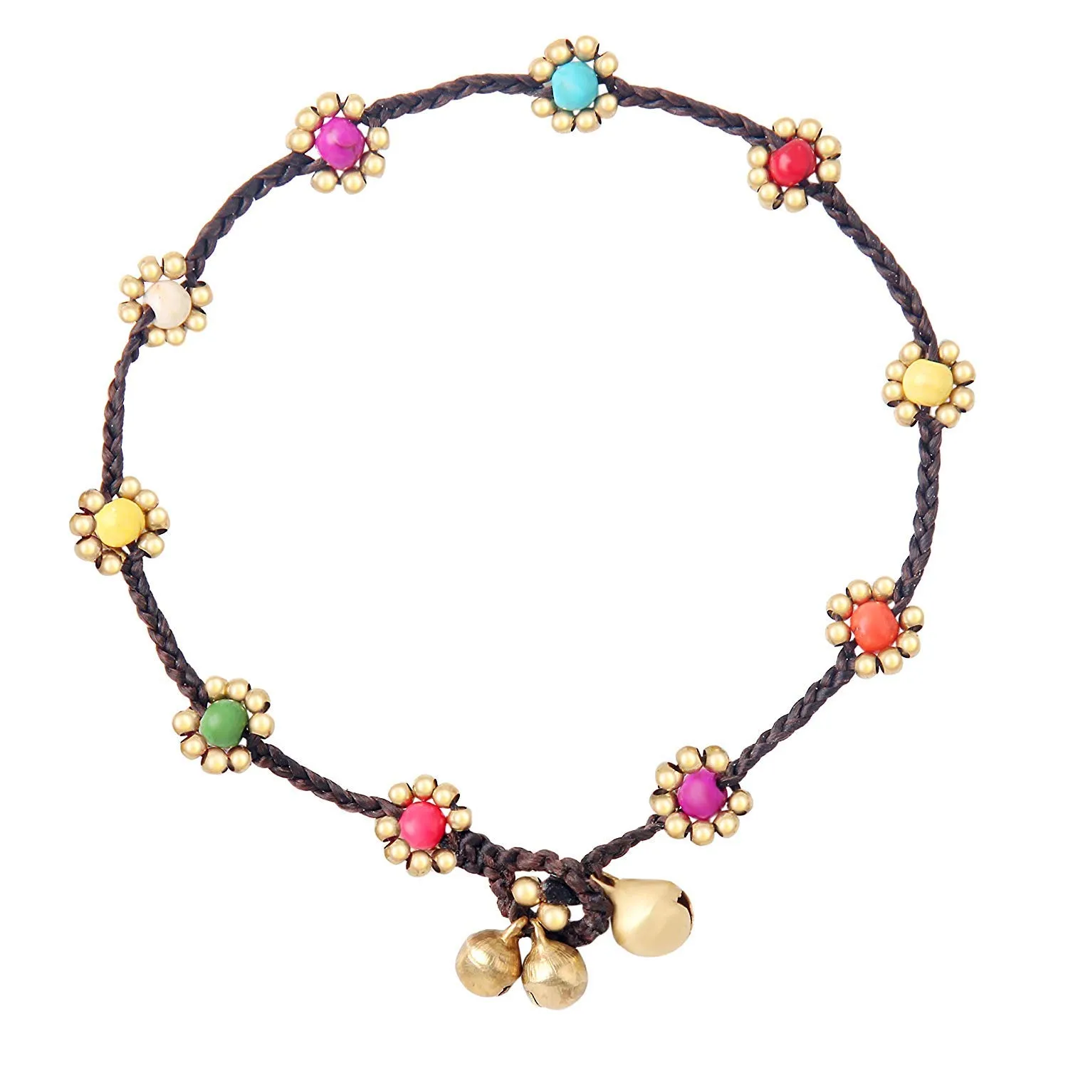 Made by Nami Boho Surfer Anklet Waterproof & Adjustable Beaded Anklets for Women Beachy Ankle Bracelet Made from Waxed Cotton Rope and Beads for Summer and Hippie Style (Multi Beads)