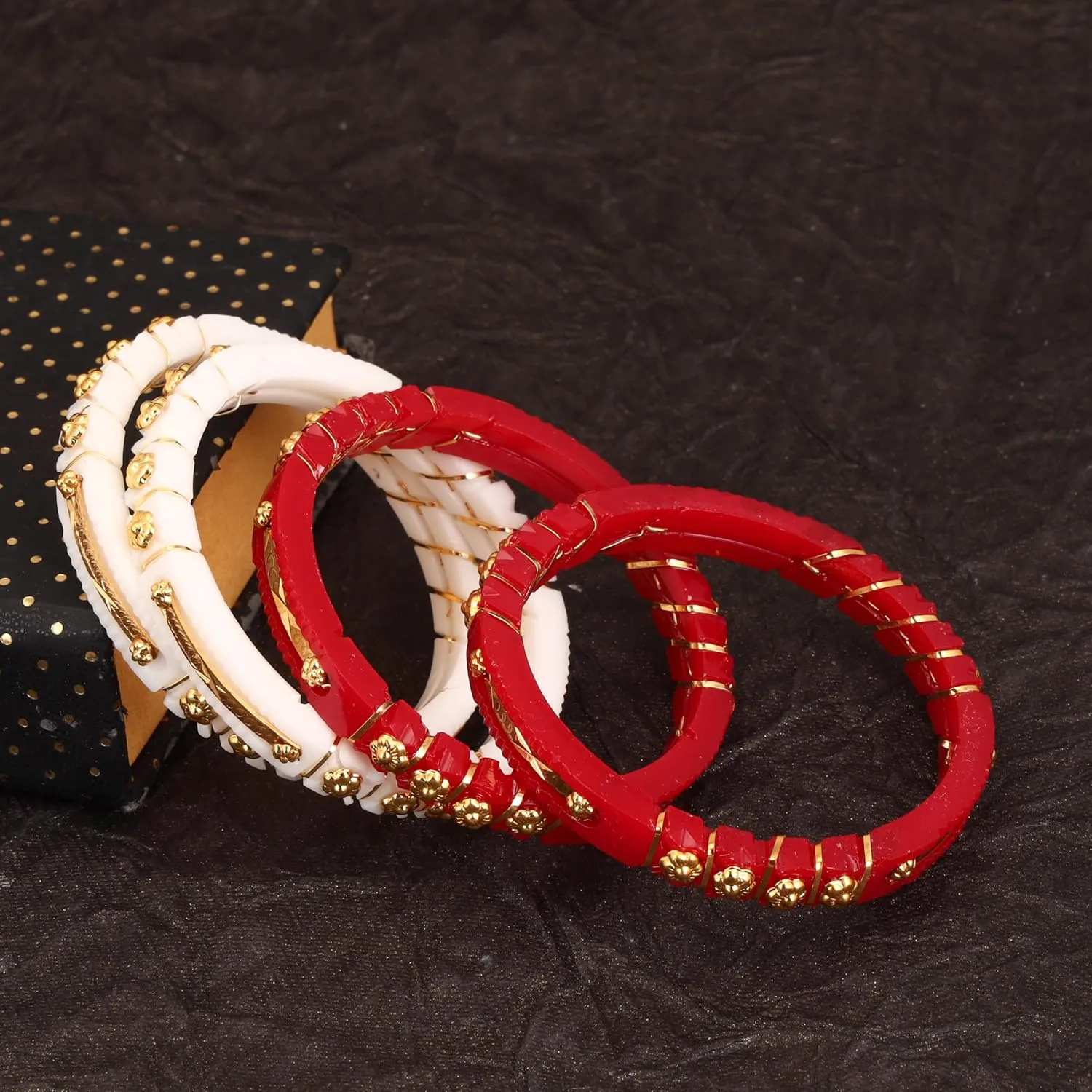Meenakshi imitation Set of 4 Red White Handcrafted Gold Plated Shakha Pola Bangles Gift For Her Indian Bollywood Designer Women Jewelry Bangle Bracelets Kangan
