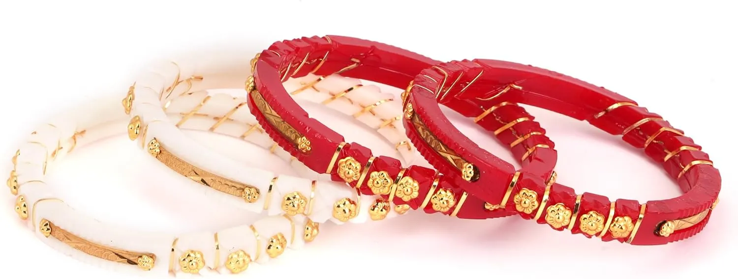 Meenakshi imitation Set of 4 Red White Handcrafted Gold Plated Shakha Pola Bangles Gift For Her Indian Bollywood Designer Women Jewelry Bangle Bracelets Kangan