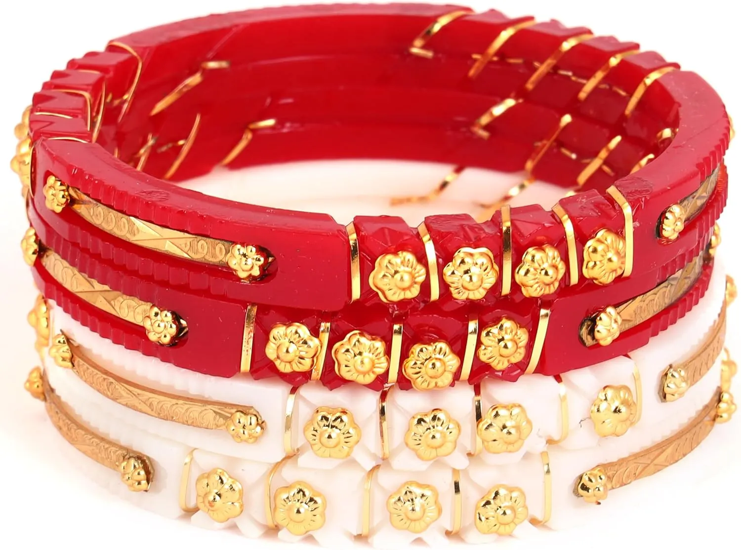 Meenakshi imitation Set of 4 Red White Handcrafted Gold Plated Shakha Pola Bangles Gift For Her Indian Bollywood Designer Women Jewelry Bangle Bracelets Kangan
