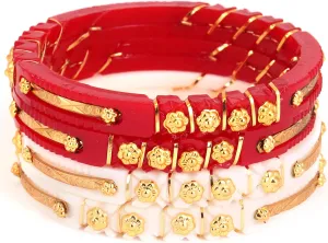 Meenakshi imitation Set of 4 Red White Handcrafted Gold Plated Shakha Pola Bangles Gift For Her Indian Bollywood Designer Women Jewelry Bangle Bracelets Kangan
