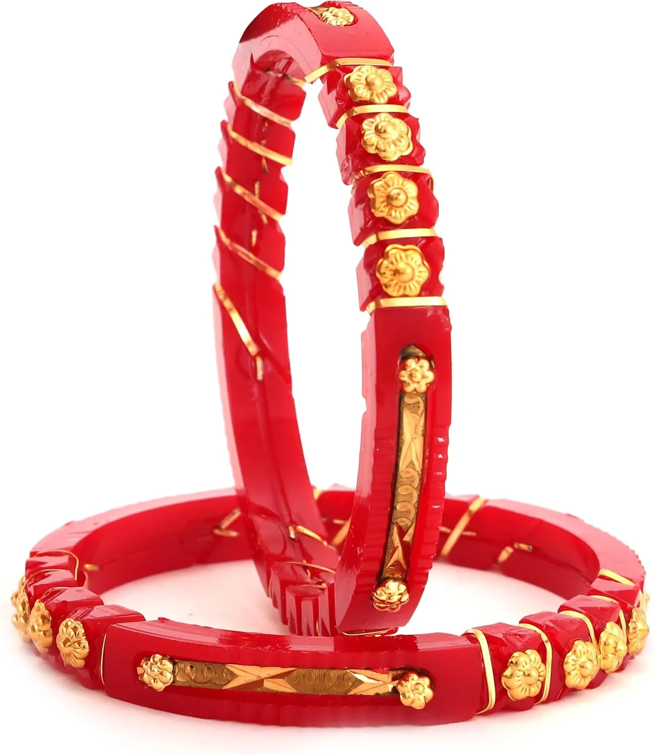 Meenakshi imitation Set of 4 Red White Handcrafted Gold Plated Shakha Pola Bangles Gift For Her Indian Bollywood Designer Women Jewelry Bangle Bracelets Kangan