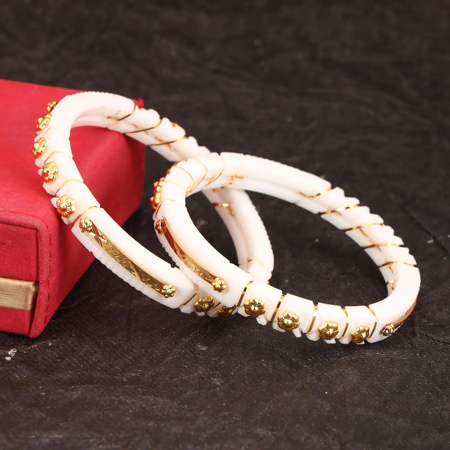 Meenakshi imitation White Handcrafted Gold Plated Shakha Pola Bangles Set of 2 Gift For Her Indian Bollywood Designer Women Jewelry Bangle Bracelets Kangan