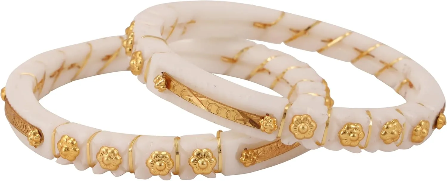 Meenakshi imitation White Handcrafted Gold Plated Shakha Pola Bangles Set of 2 Gift For Her Indian Bollywood Designer Women Jewelry Bangle Bracelets Kangan
