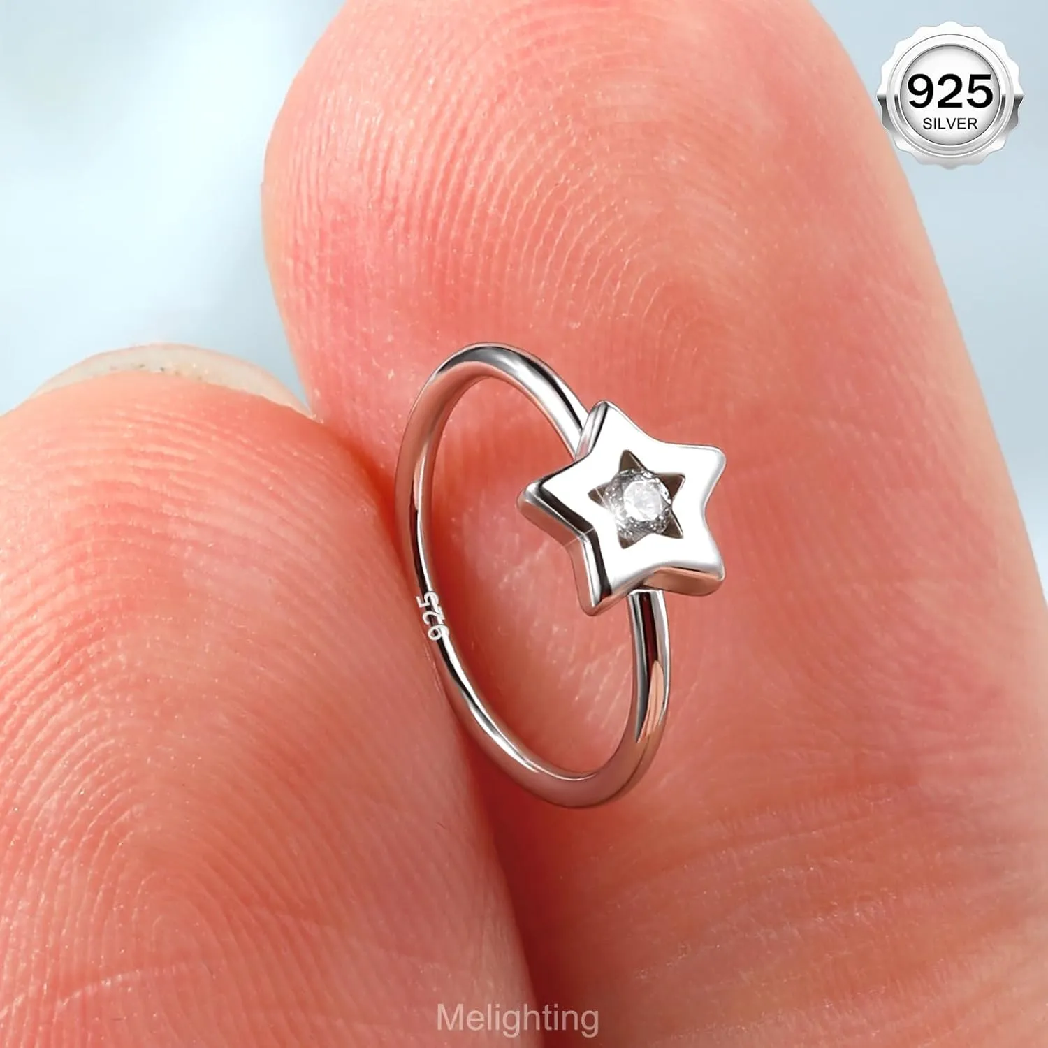 Melighting 20G Nose Ring Hoop 925 Sterling Silver Seamless Open Nose Piercing Dangle Heart Helix Earring Clear CZ 8 mm Cartilage Earring Nose Jewelry for Women