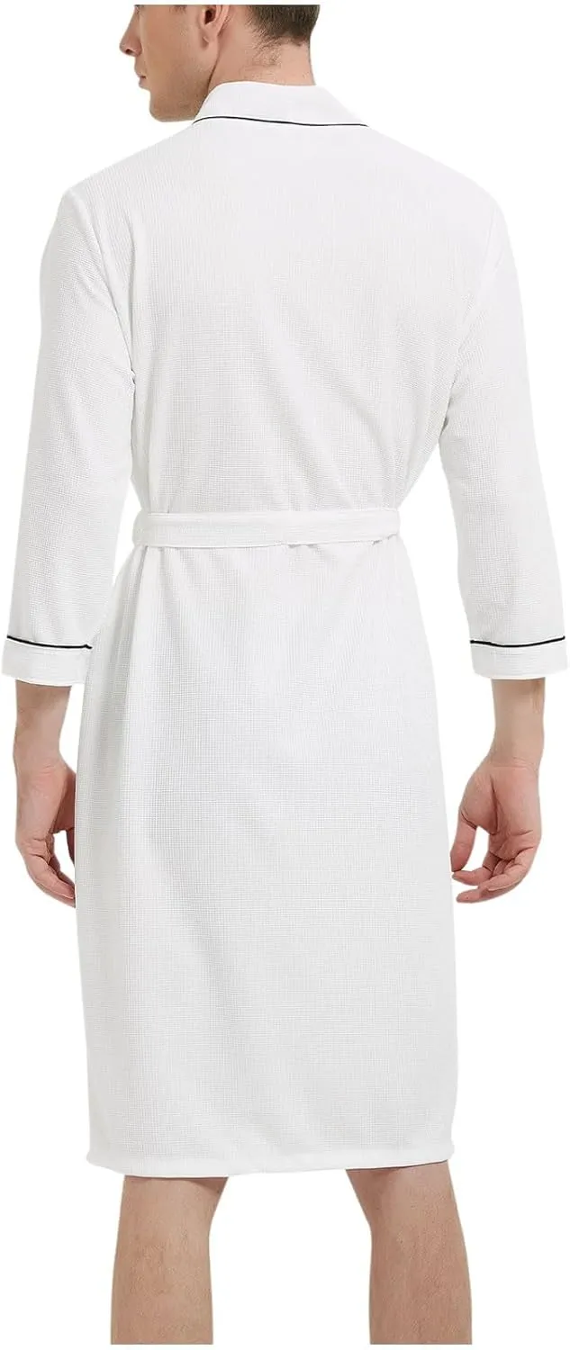 Men's Cotton Robe Plus Bathrobe Lightweight Spa Soft Sleepwear Solid Pockets Binding Rope Long Sleeves Pajama Robes