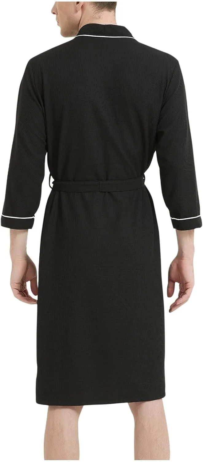 Men's Cotton Robe Plus Bathrobe Lightweight Spa Soft Sleepwear Solid Pockets Binding Rope Long Sleeves Pajama Robes
