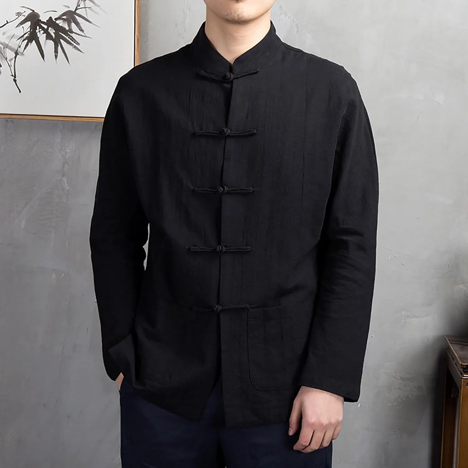 Men's Linen Japanese Chinese Traditional Clothing Tang Suit Long Sleeve Shirt for Men Clothing Tall Cardigan for