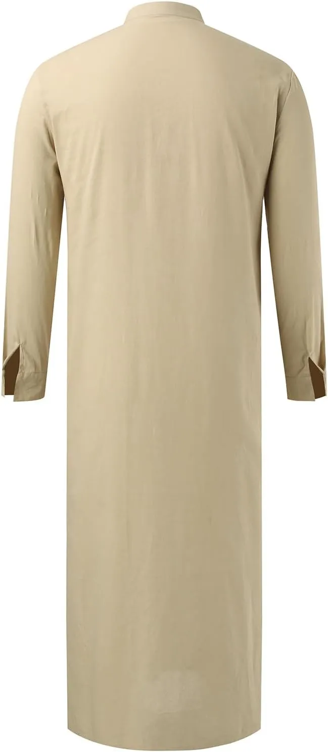 Mens Middle Arabic Style Long Mens Button Muslim Robe Long Sleeve Robe Side Slit Robe Mens Short Sleeve Athletic