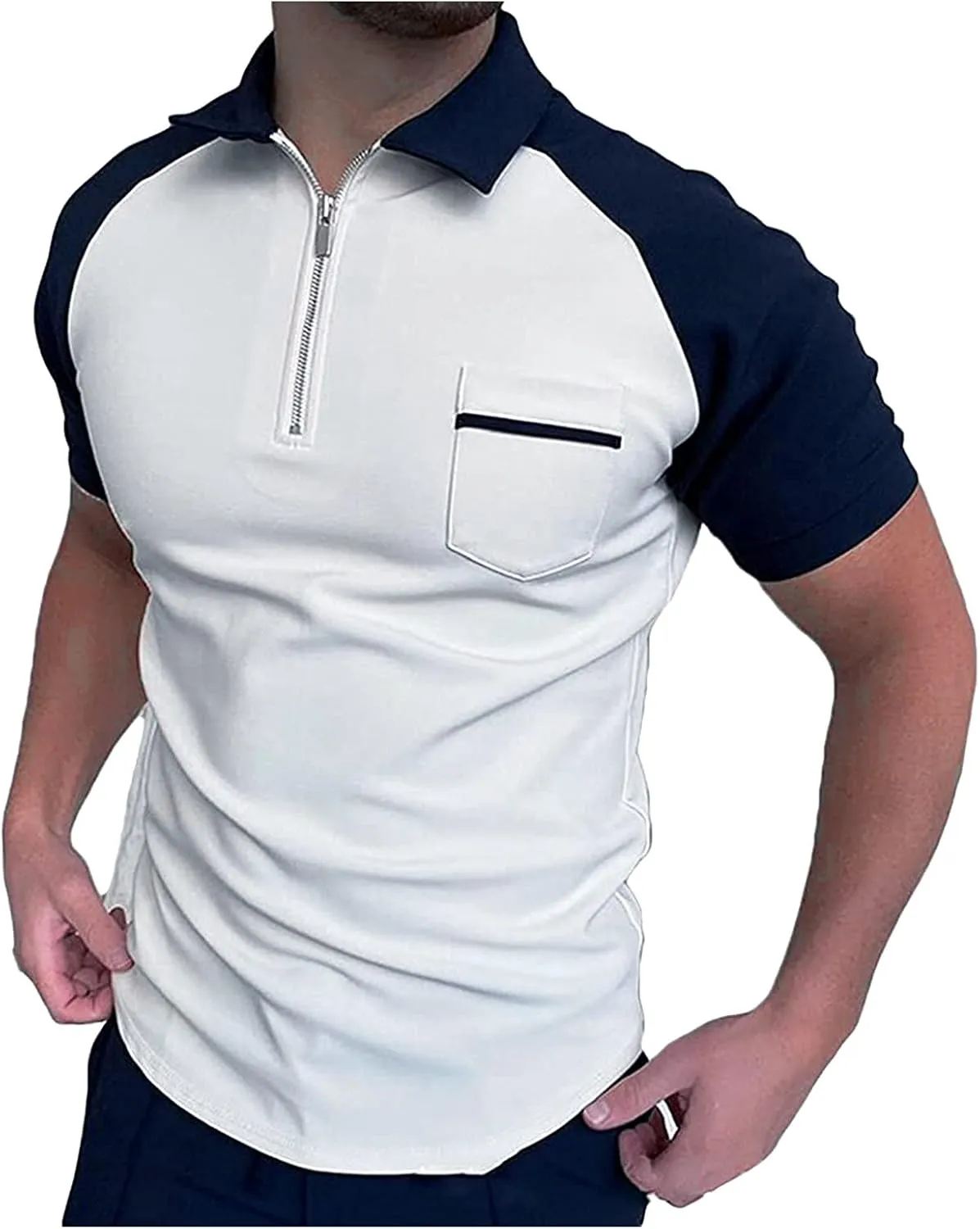 Mens Short Sleeve Golf Polos Shirts Zip Up Striped Graphic Printed Sweatshirts Sports Shirts Slim Fit Pullover Tops