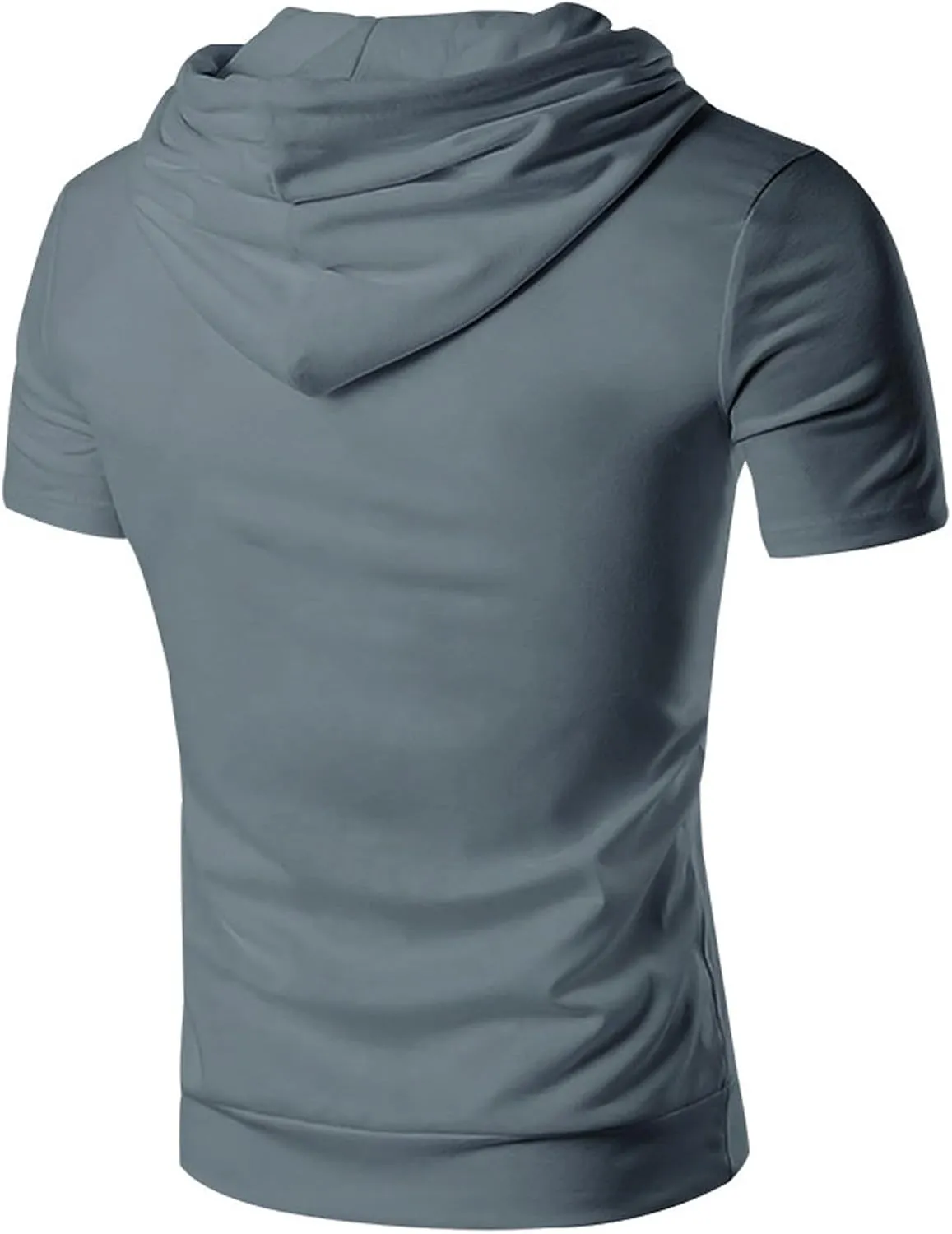 Mens Short Sleeve Hoodies Cotton Blend Summer Lightweight Hooded T-Shirt V Neck Pullover with Kangaroo Pocket