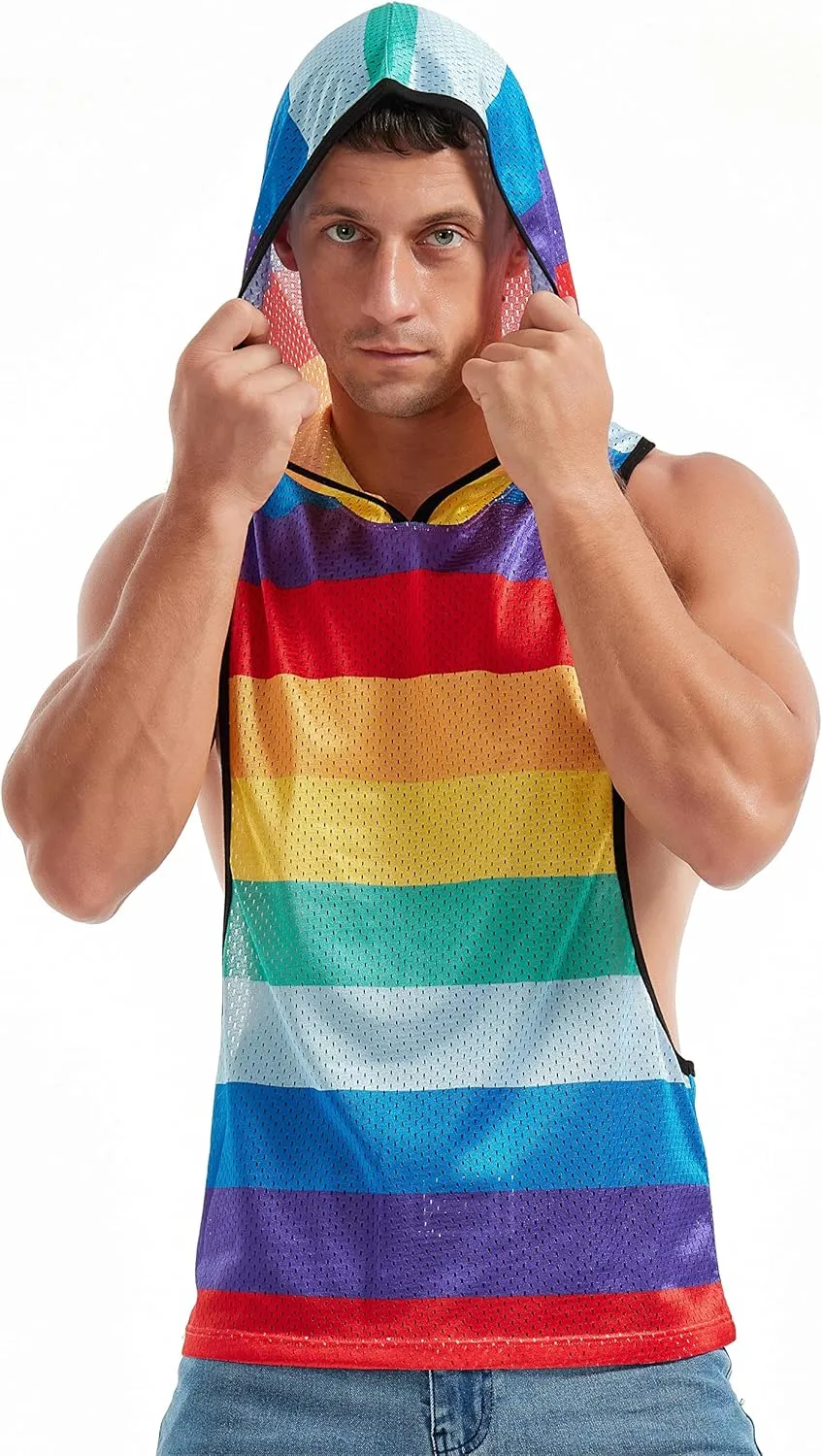 Men's Workout Hooded Tank Tops Bodybuilding Muscle Cut Off T Shirt Sleeveless Gym Hoodies