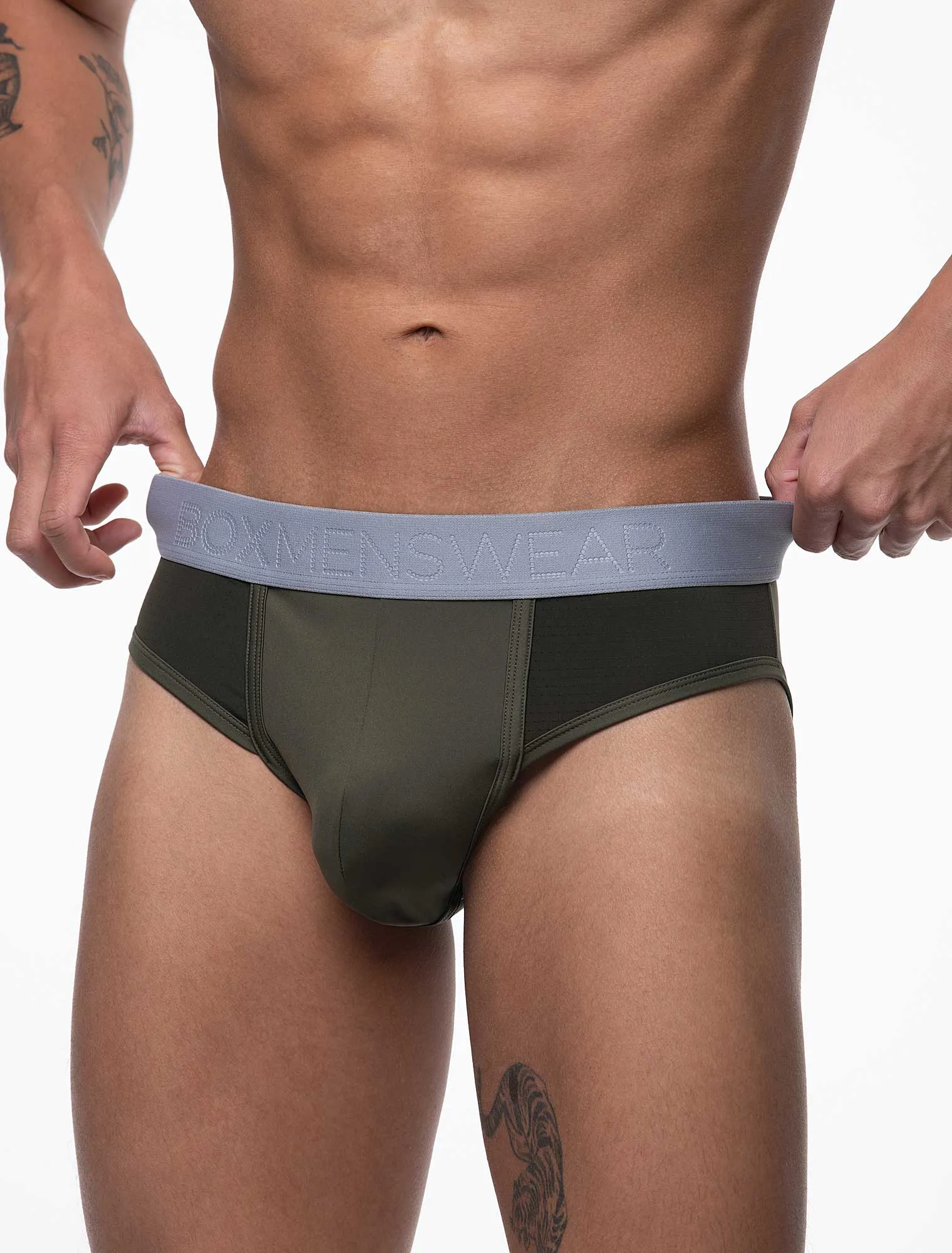 Mesh Panel Briefs - Chteau Green
