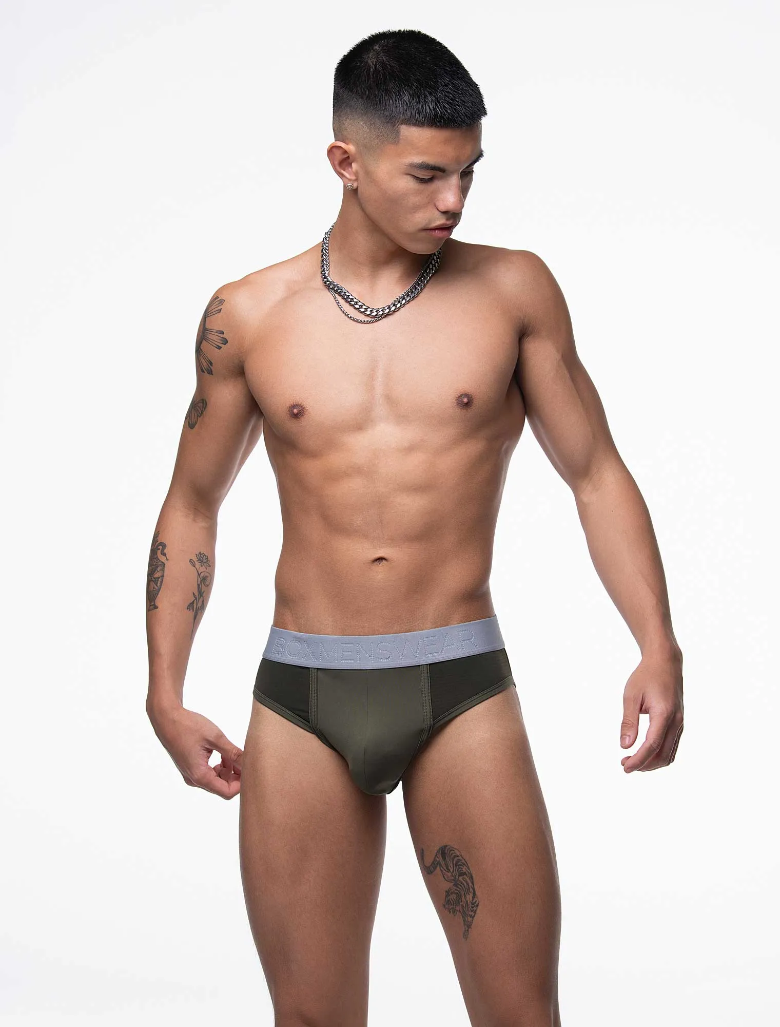 Mesh Panel Briefs - Chteau Green