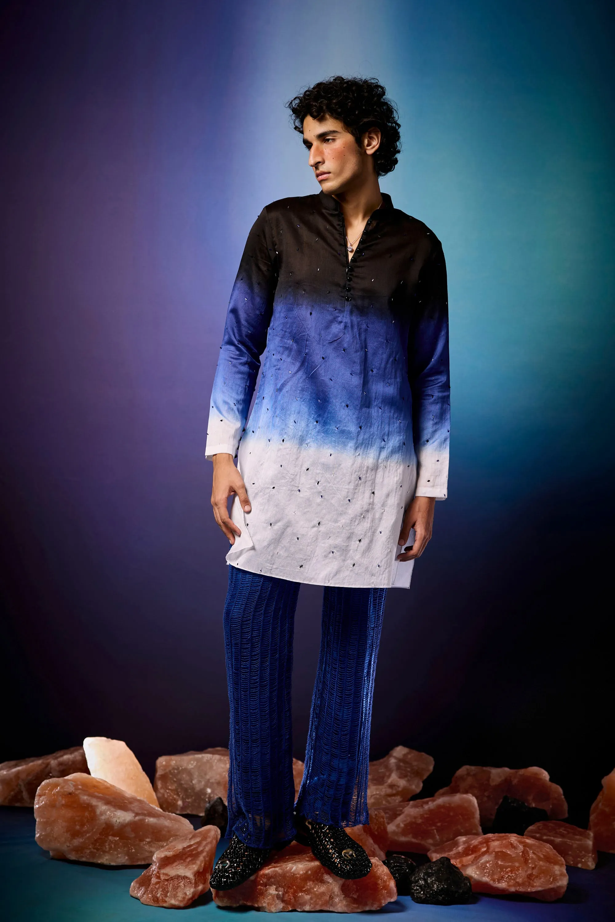 Midnight Nova Kurta Set & Knitted Mesh Overlay