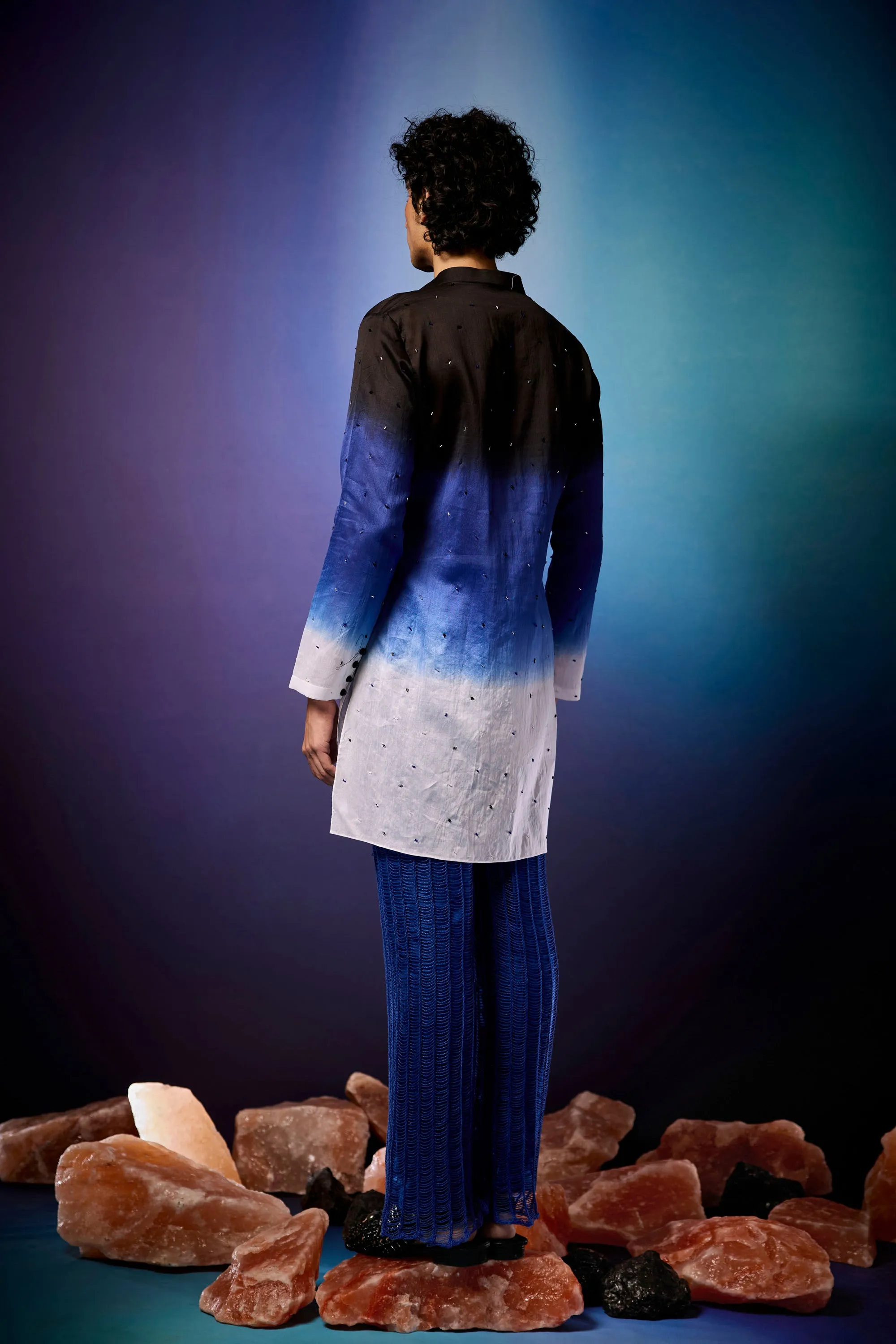 Midnight Nova Kurta Set & Knitted Mesh Overlay