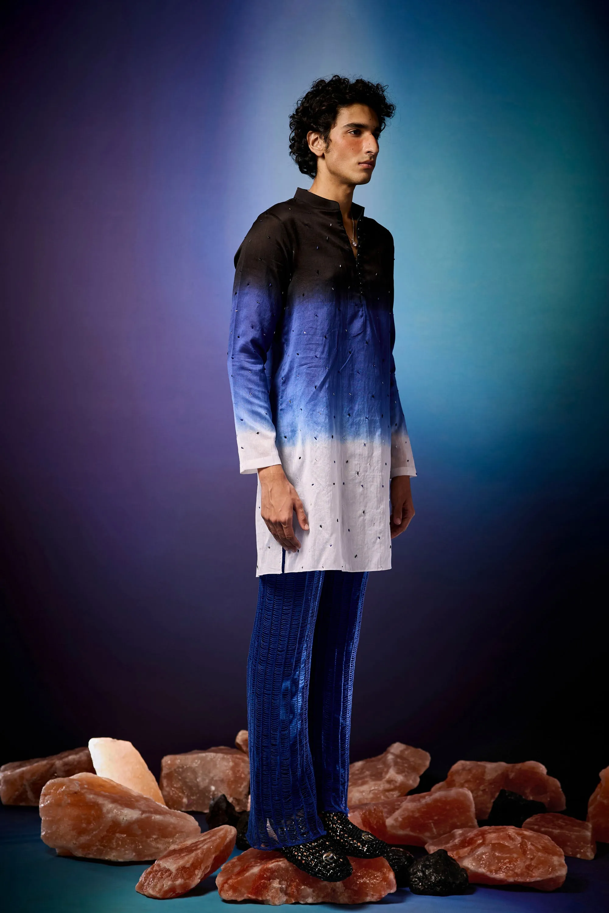 Midnight Nova Kurta Set & Knitted Mesh Overlay