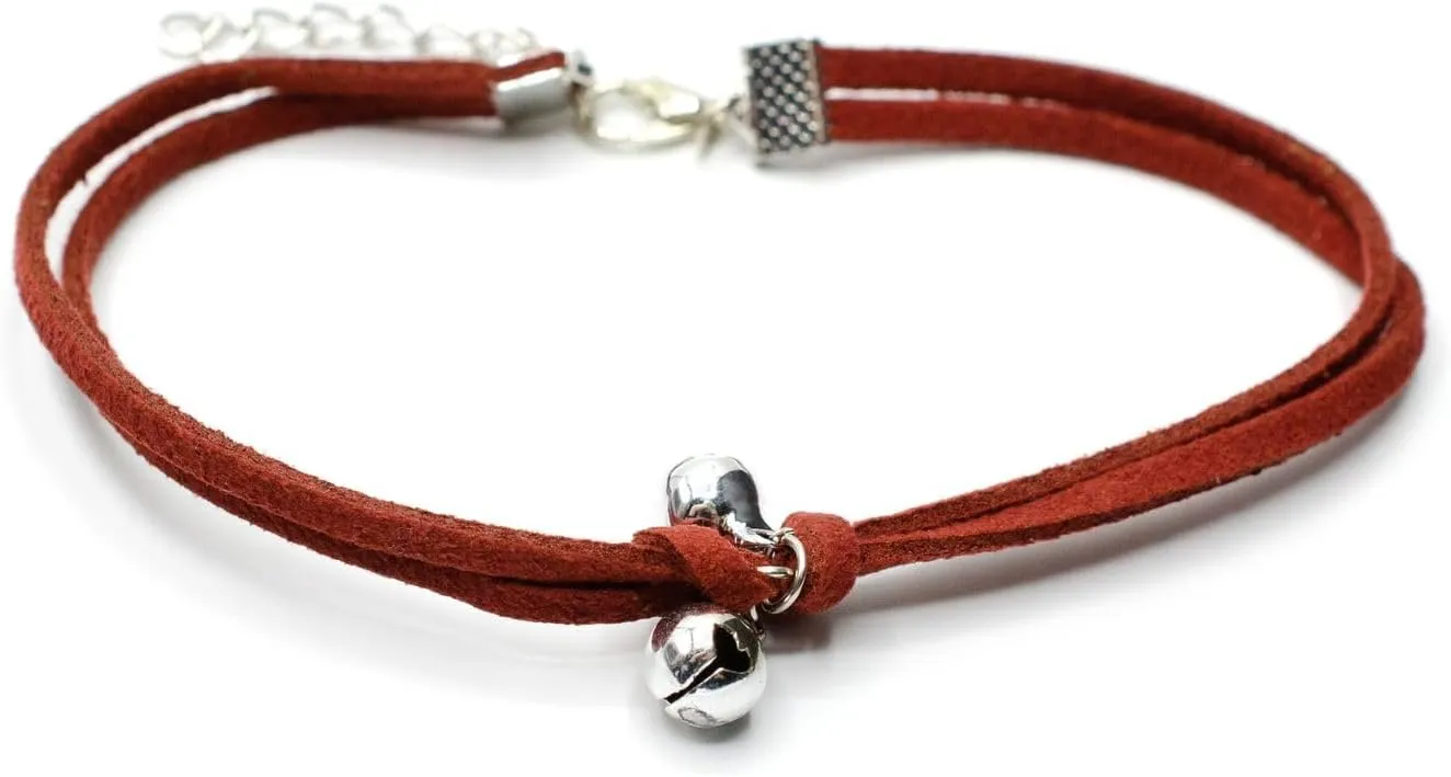 Miniblings Bell Anklets Anklet Festival Necklace Leatherette Cord Brown-red Silver
