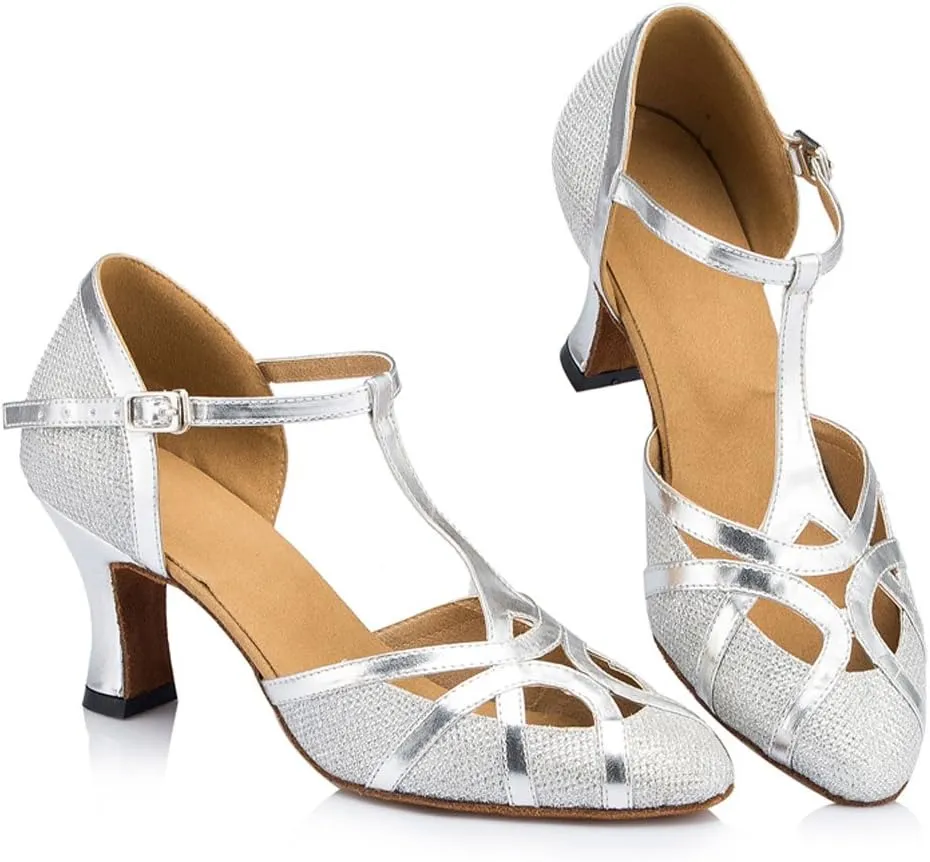 Misu Women's Closed Toe Suede Sole Latin Salsa Tango Practice Ballroom Dance Shoes with 2.3" Heel
