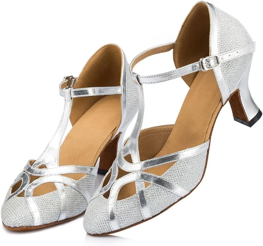 Misu Women's Closed Toe Suede Sole Latin Salsa Tango Practice Ballroom Dance Shoes with 2.3" Heel