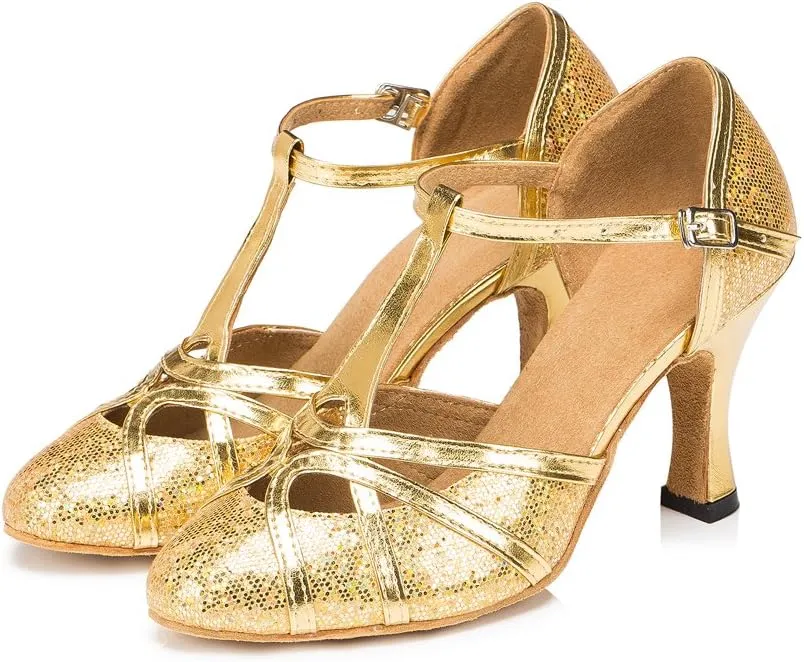 Misu Women's Closed Toe Suede Sole Latin Salsa Tango Practice Ballroom Dance Shoes with 3.1" Heel