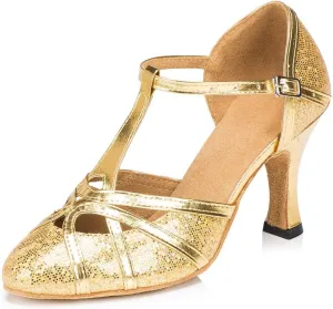 Misu Women's Closed Toe Suede Sole Latin Salsa Tango Practice Ballroom Dance Shoes with 3.1" Heel