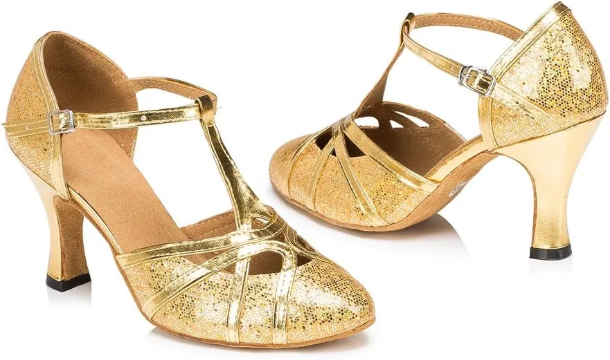 Misu Women's Closed Toe Suede Sole Latin Salsa Tango Practice Ballroom Dance Shoes with 3.1" Heel