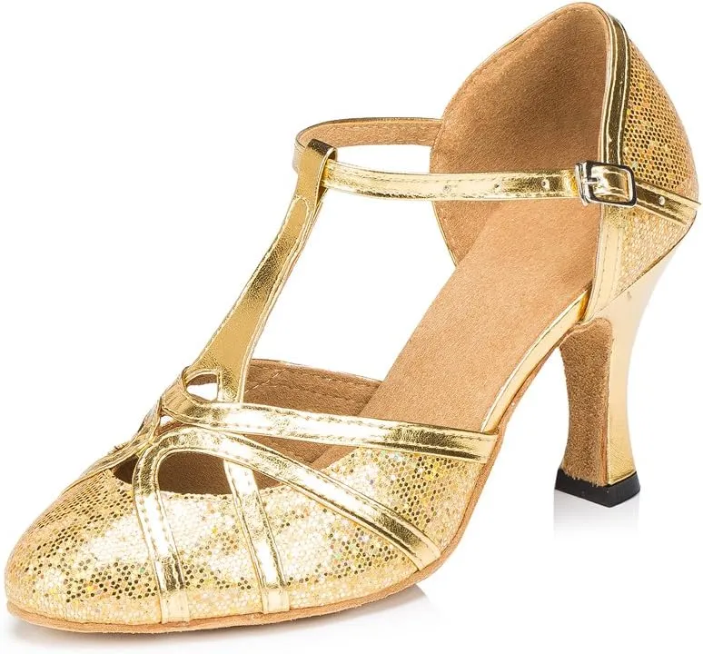 Misu Women's Closed Toe Suede Sole Latin Salsa Tango Practice Ballroom Dance Shoes with 3.1" Heel