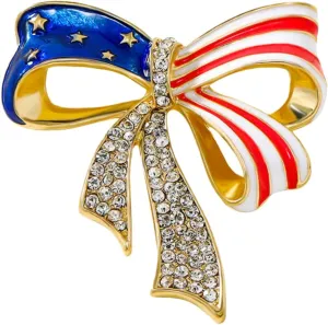 MLEPUS Rhinestone Bow Brooch Brooch Pin for Women Men Fashion Elegant Vintage American Flag Patriotic Pin Lapel Pin Clothing Accessories Independence Day Gift