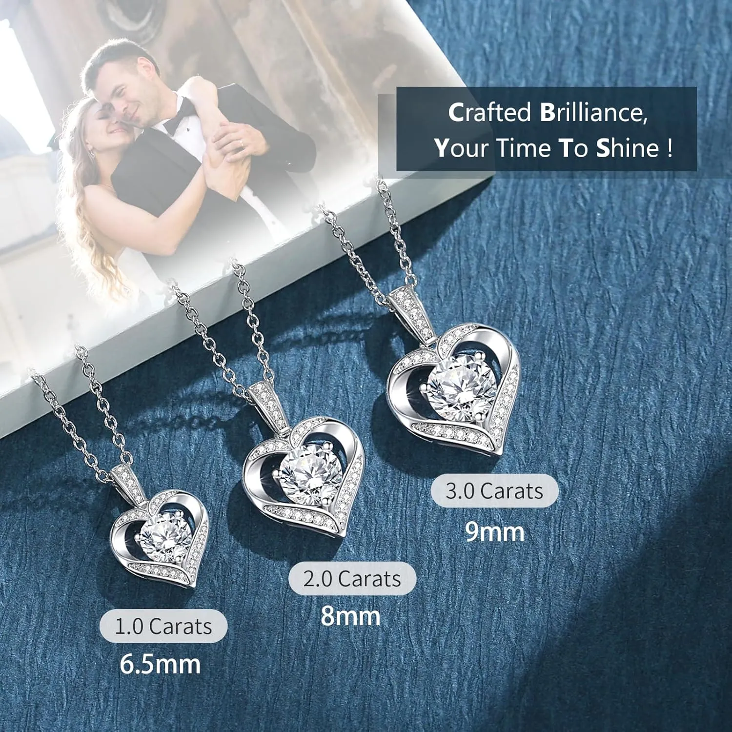 Moissanite Pendants for Women,1-3 CT Heart Moissanite Jewel Pendants Gift for Women Wife Mom Her,S925 Sterling Silver Jewel Moissanite Pendants for Anniversary Birthday Wedding Christmas Valentines