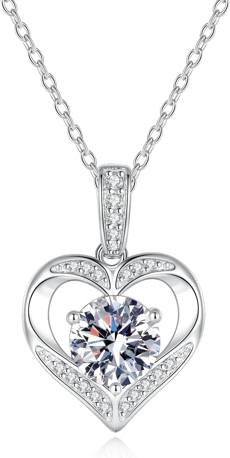 Moissanite Pendants for Women,1-3 CT Heart Moissanite Jewel Pendants Gift for Women Wife Mom Her,S925 Sterling Silver Jewel Moissanite Pendants for Anniversary Birthday Wedding Christmas Valentines