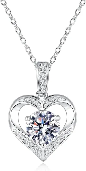 Moissanite Pendants for Women,1-3 CT Heart Moissanite Jewel Pendants Gift for Women Wife Mom Her,S925 Sterling Silver Jewel Moissanite Pendants for Anniversary Birthday Wedding Christmas Valentines