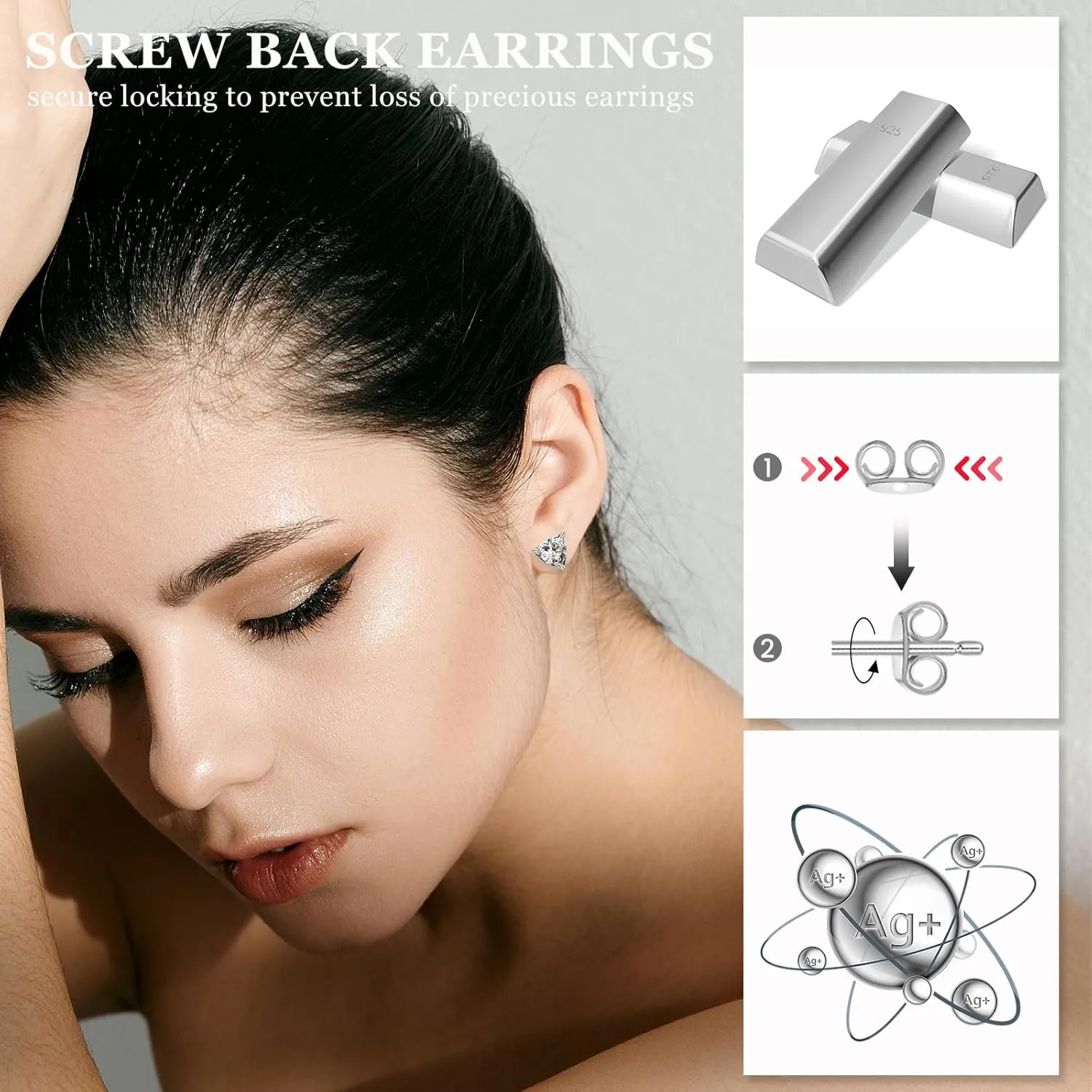 Moissanite Stud Earrings D Color VVS1 Clear Moissanite Earrings 18K Gold Plated 925 Sterling Silver Friction Base Hypoallergenic Earrings for Men Women
