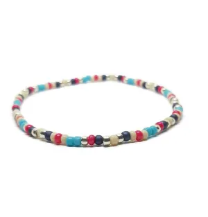 Multi-Color Boho Stretch Anklet, Seed Bead Ankle Bracelet, Turquoise, Pink, Gray, Cream, Silver. 9 inches