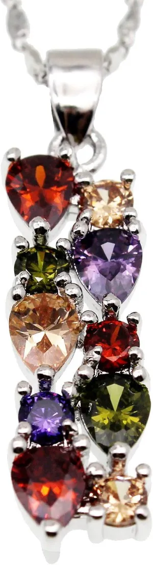 Multi Gemstone Pendants Garnet Amethyst Morganite Peridot Promise Wedding Party Necklaces Pendants (Silver Color)