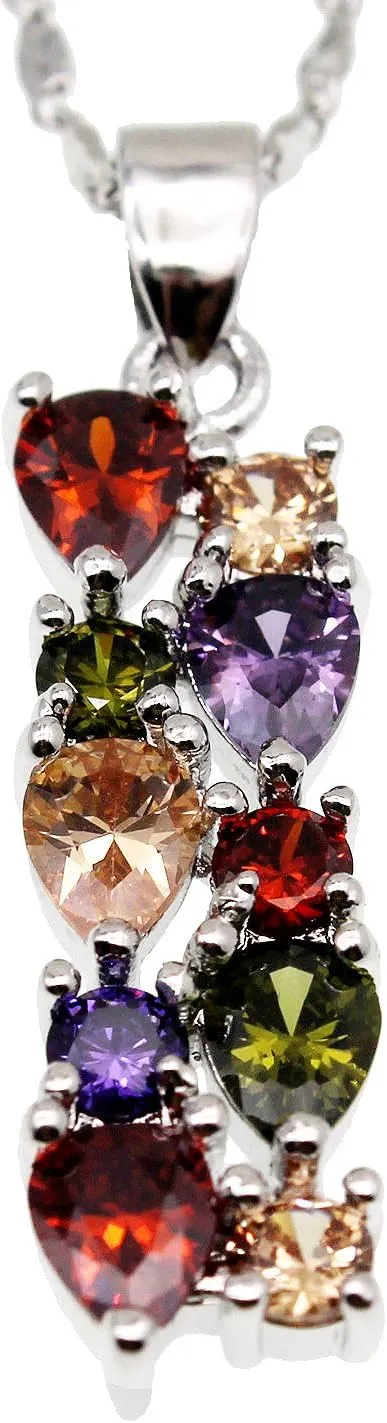 Multi Gemstone Pendants Garnet Amethyst Morganite Peridot Promise Wedding Party Necklaces Pendants (Silver Color)