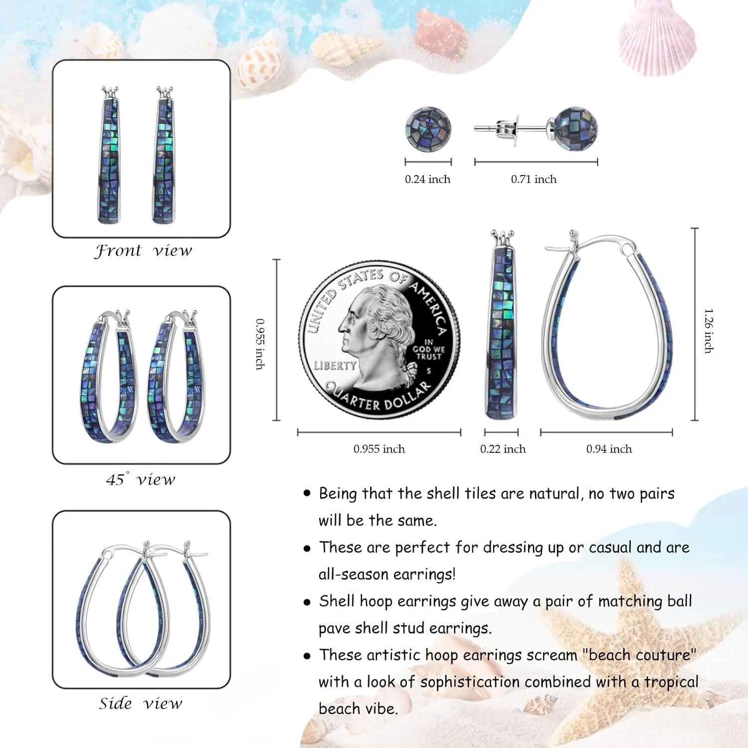 MUYUU Rhodium Plated Oval Inside Out Shell Hoop Earrings For Women&Girls Fashion Jewelry Gift