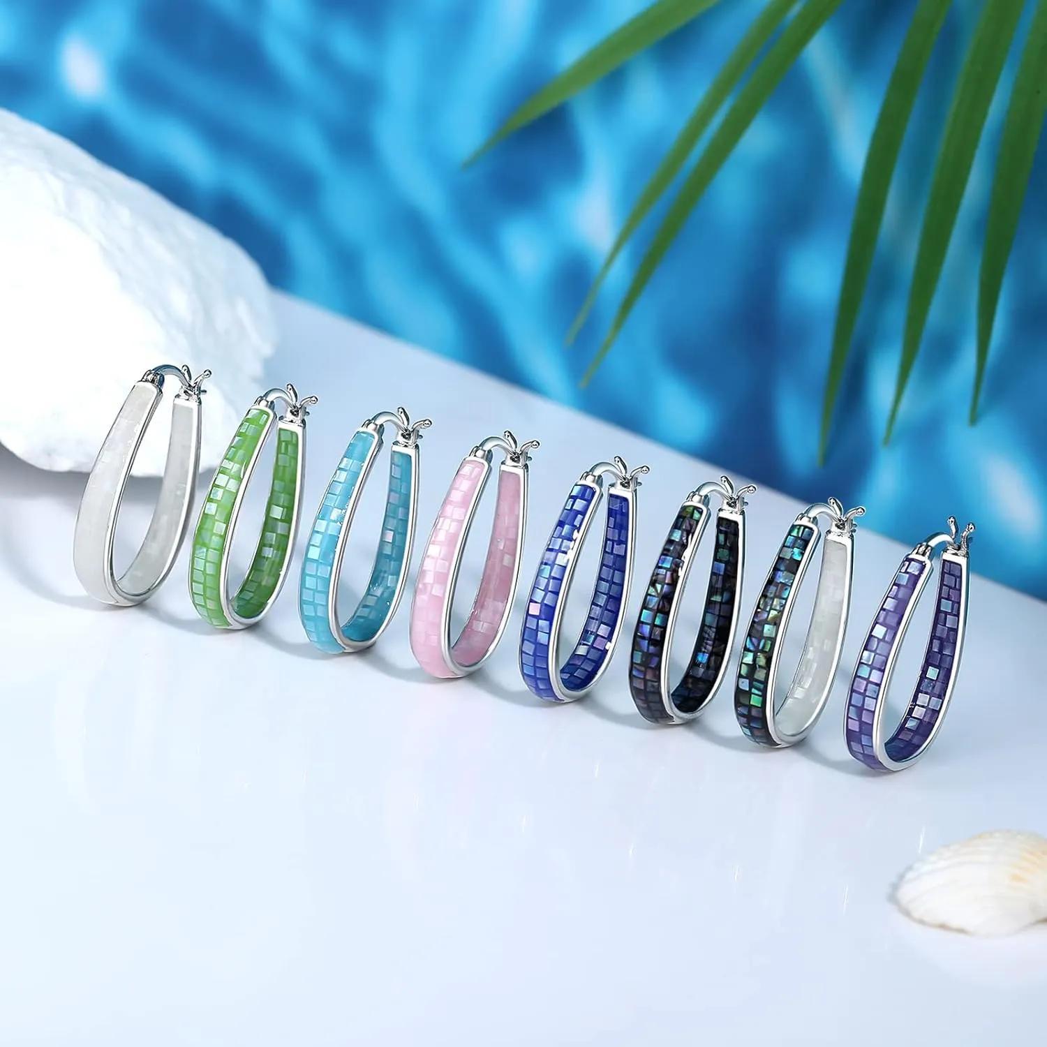 MUYUU Rhodium Plated Oval Inside Out Shell Hoop Earrings For Women&Girls Fashion Jewelry Gift