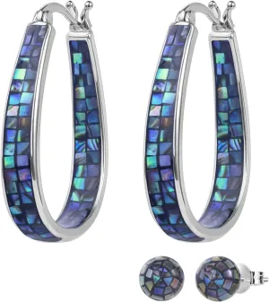 MUYUU Rhodium Plated Oval Inside Out Shell Hoop Earrings For Women&Girls Fashion Jewelry Gift