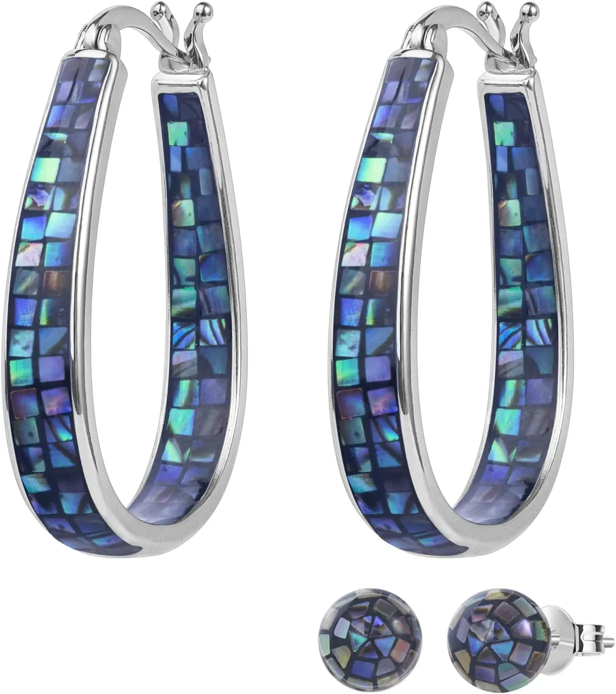 MUYUU Rhodium Plated Oval Inside Out Shell Hoop Earrings For Women&Girls Fashion Jewelry Gift