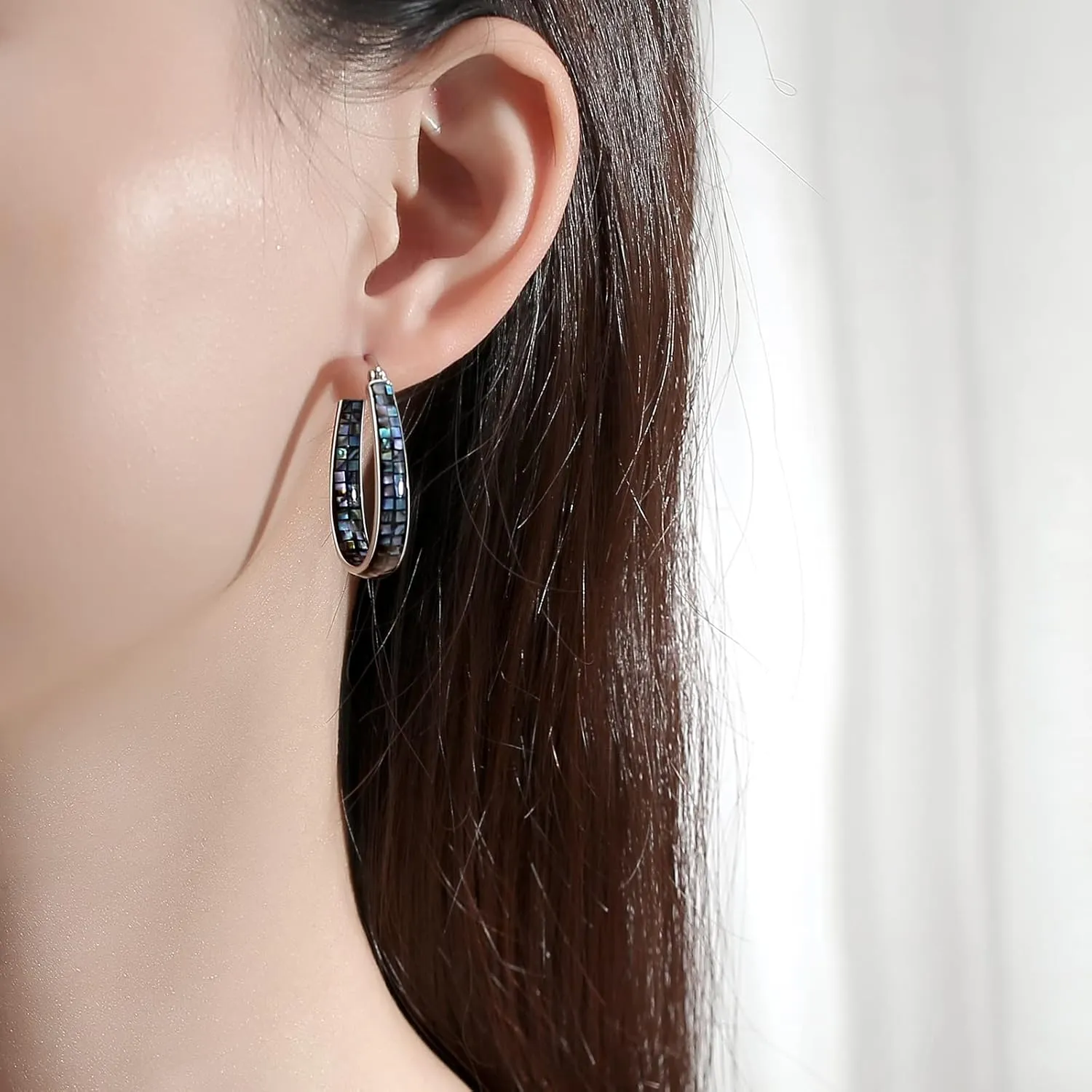MUYUU Rhodium Plated Oval Inside Out Shell Hoop Earrings For Women&Girls Fashion Jewelry Gift