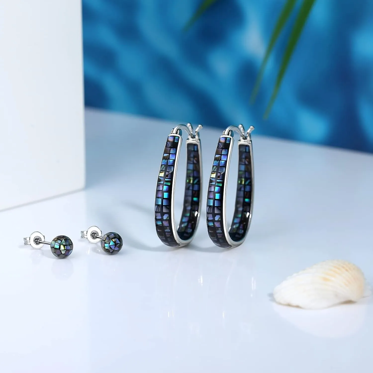 MUYUU Rhodium Plated Oval Inside Out Shell Hoop Earrings For Women&Girls Fashion Jewelry Gift